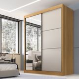 Guarda Roupa Casal 2 Portas 3 Gavetas Com Espelho 100% Mdf Grécia Cinamomo/off White