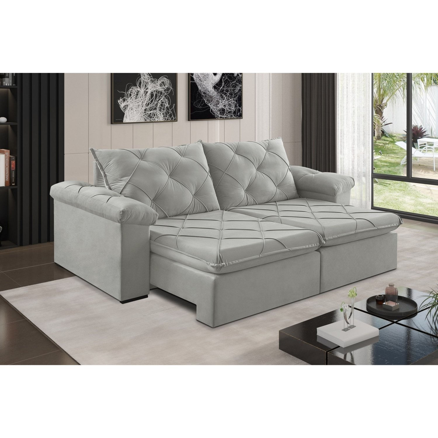 Sofá Retrátil 4 Lugares 262cm Astor 2107 Cinza Prateado