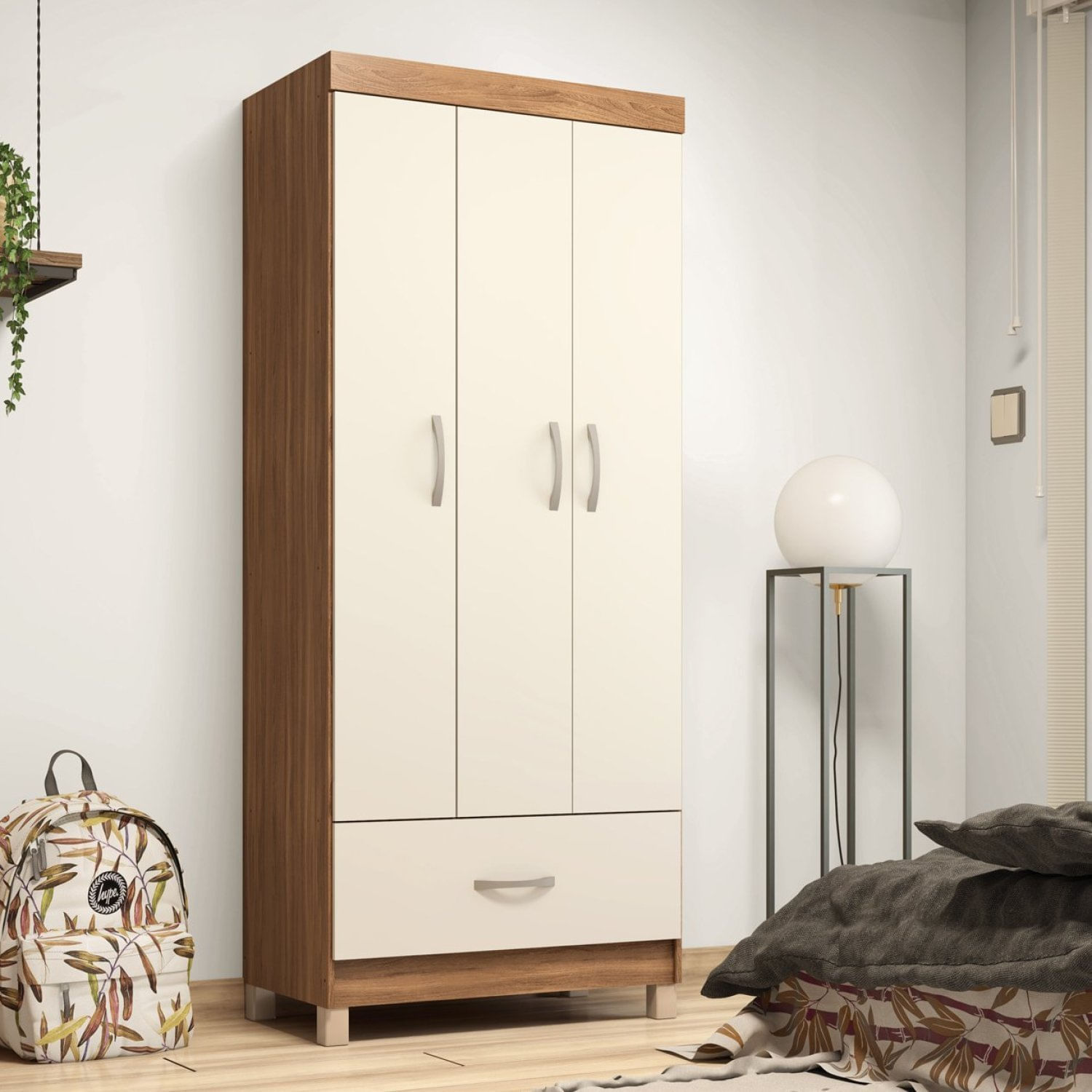 Guarda Roupa Solteiro 3 Portas 1 Gaveta Prince Amendola Touch/off White