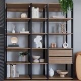 Estante Livreiro Modular 3 Peças Com 2 Gavetas E 14 Nichos Easy Preto/montana