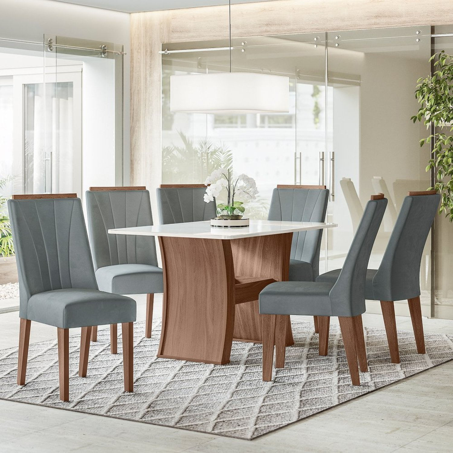 Conjunto Perola 135x90cm Com 6 Cadeiras Amêndoa/03a