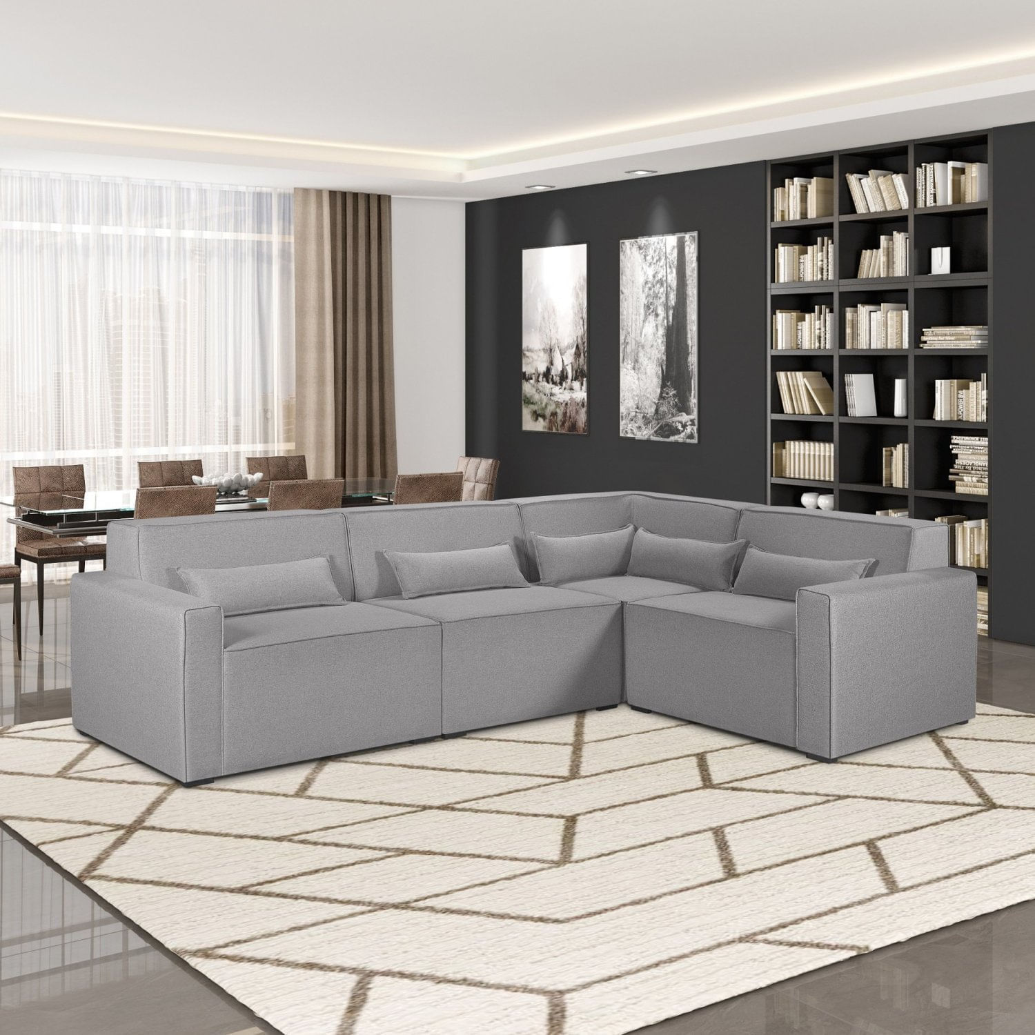 Sofá De Canto 4 Lugares 284cm Linho Lutz Yescasa Gelo