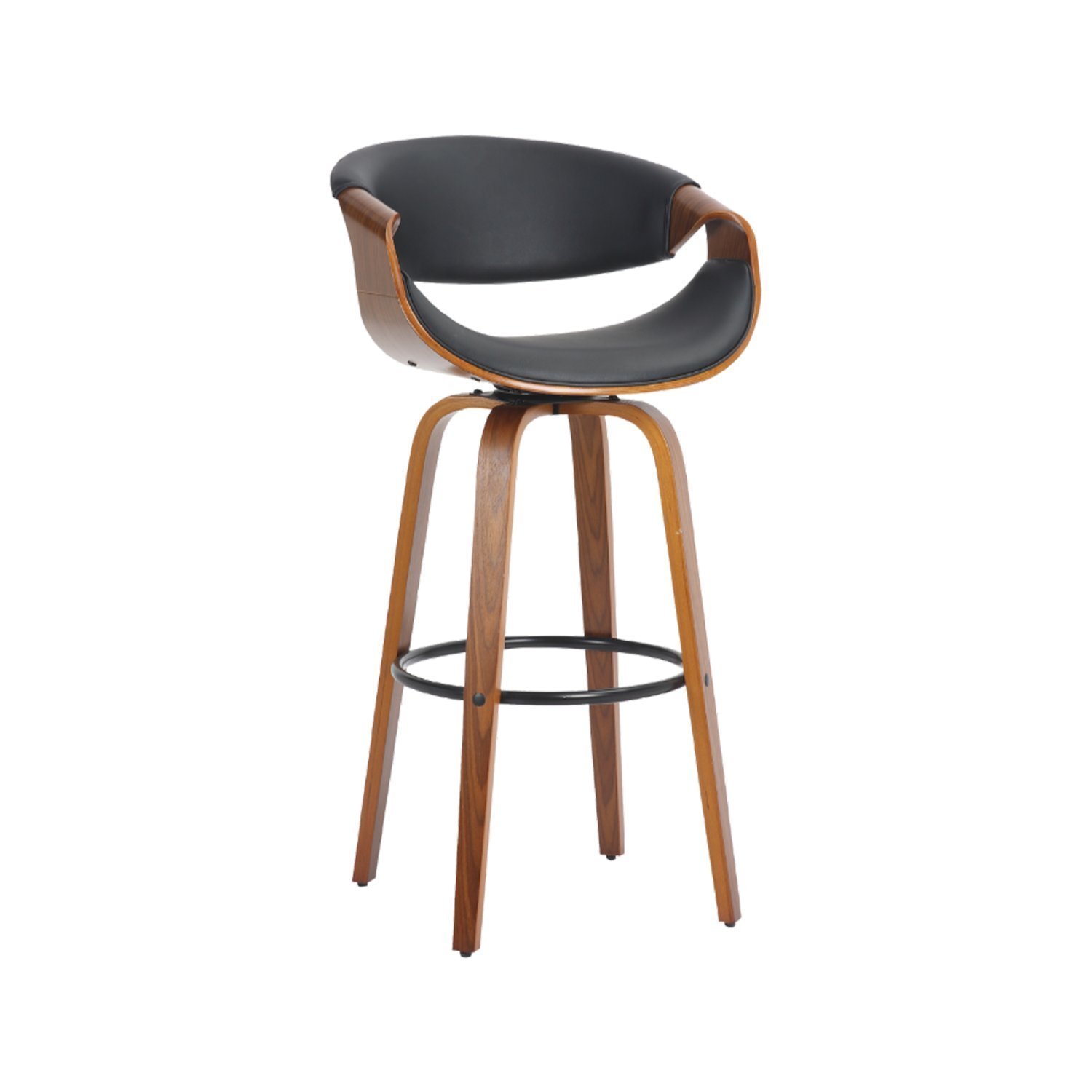 Banqueta Nicole Giratória Estofada Com Encosto Couro Madeira Espresso Móveis Preto