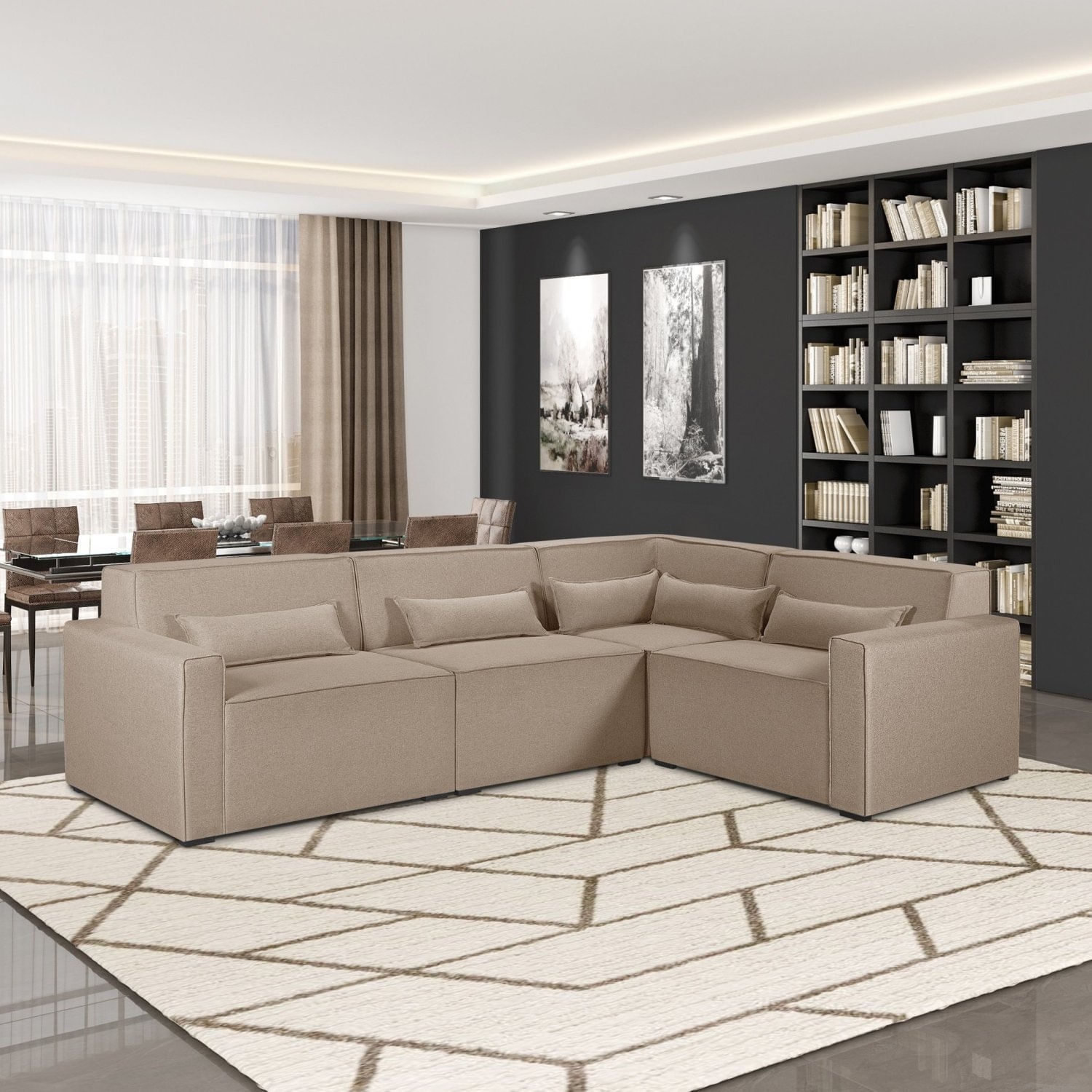 Sofá De Canto 4 Lugares 284cm Linho Lutz Yescasa Creme