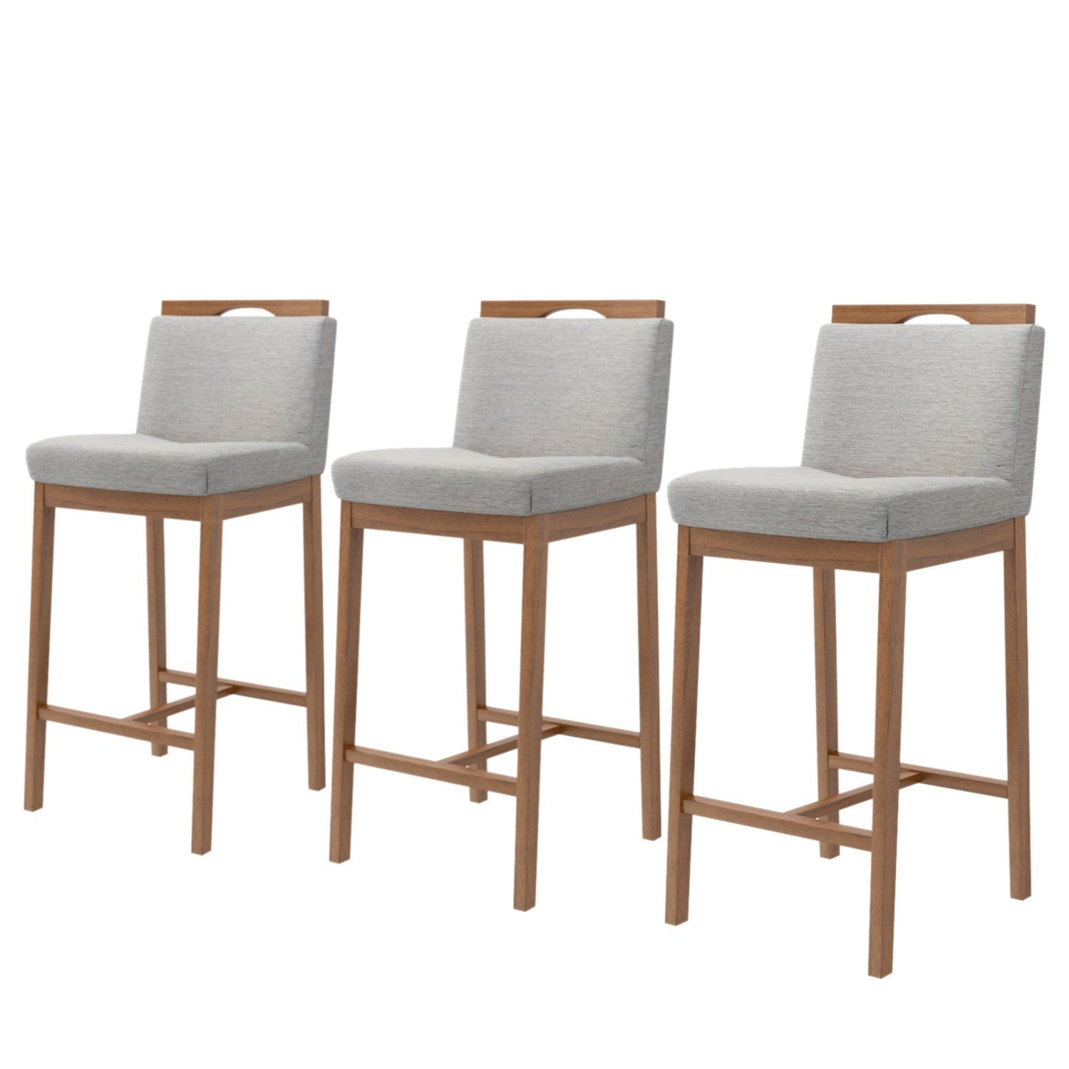 Conjunto 3 Banquetas Madeira Maciça Dani Cinza/nogueira