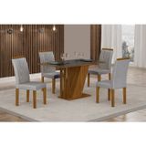 Conjunto Sala De Jantar Mesa Tampo Vidro/mdp Com 4 Cadeiras Miami Yescasa Freijó/cinza/prata