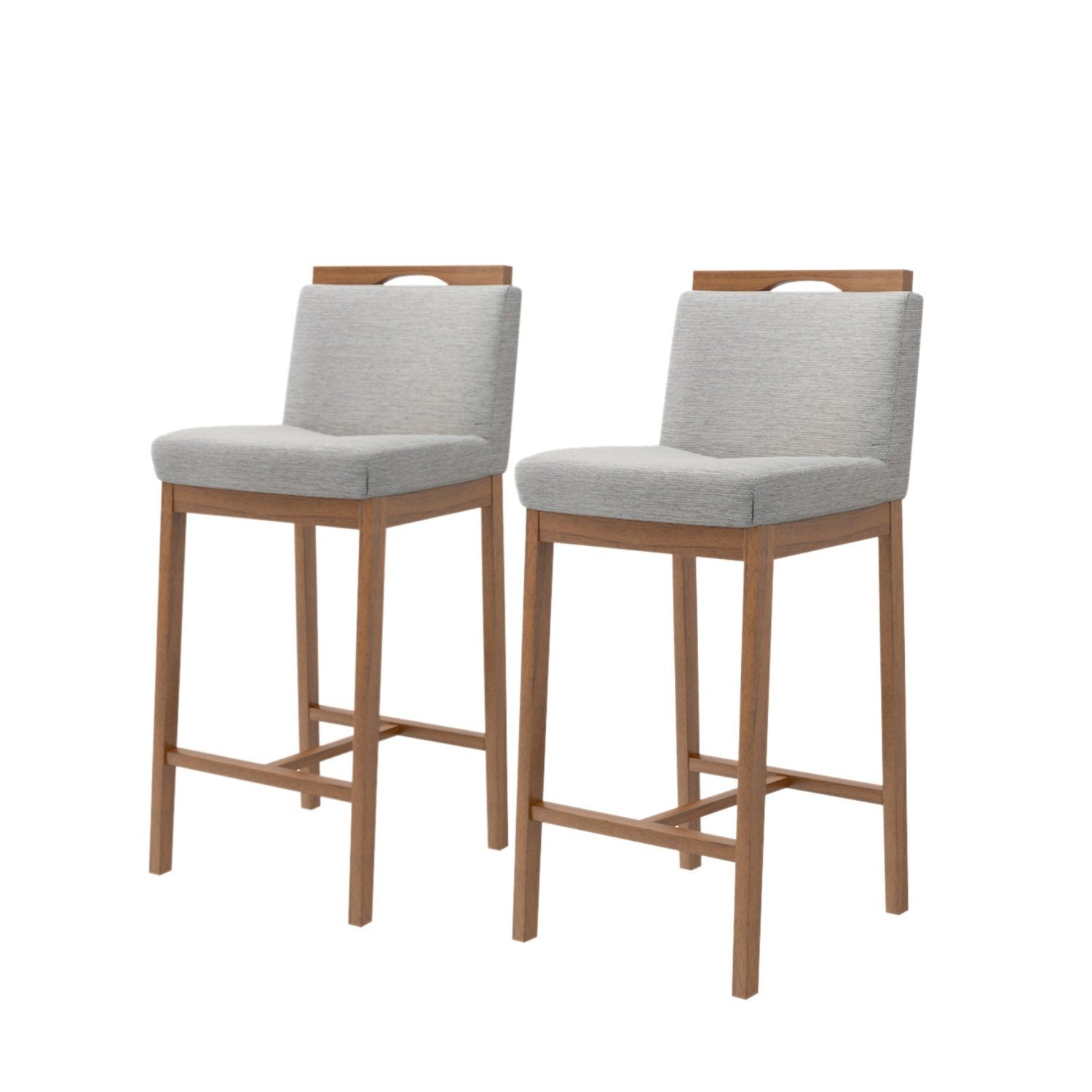 Conjunto 2 Banquetas Madeira Maciça Dani Nogueira Tec Lona