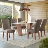 Conjunto Sala De Jantar 156x84cm Tampo Vidro/mdf Com 6 Cadeiras Rubi Amêndoa