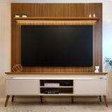 Rack Com Painel Para Tv Até 75 Polegadas Com Led E Impressão Ripada Lumina/liverpool Pinho/off White