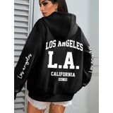Blusão Moletom Feminino Los Angeles Elashopp Preto G4