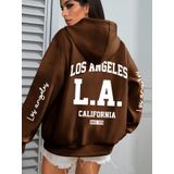 Blusão Moletom Feminino Los Angeles Elashopp Marrom G5