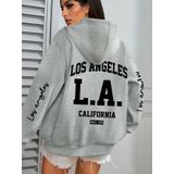 Blusão Moletom Feminino Los Angeles Elashopp Cinza G5