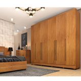 Quarto De Casal Roupeiro 6 Portas Portugal Com Pés, Cama Casal Queen, Cabeceira E Cômoda 5 Gavetas Cinamomo