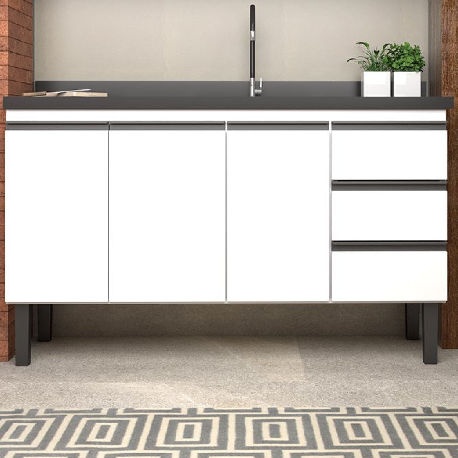 Balcão Para Cozinha Em Aço 144cm 3 Portas 3 Gavetas Netuno Cozimax Branco