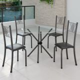 Conjunto De Jantar Mesa Tampo Redondo De Vidro Incolor Com 4 Cadeiras Sara Yescasa Preto Liso/mart Prata