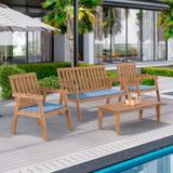 Conjunto Para Jardim 4 Peças 3 Poltronas 1 Mesa De Centro Família De Madeira Eucalipto Yescasa Amadeirado/azul