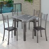 Conjunto De Jantar Mesa 70x70cm Tampo De Granito Topázio Com 4 Cadeiras Sara Yescasa Preto Liso/mart Prata
