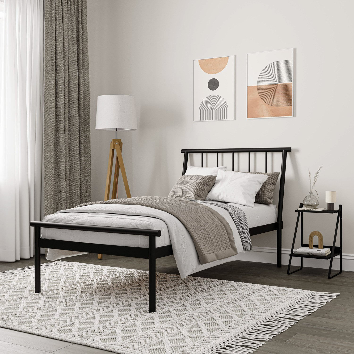 Cama Solteiro Em Aço Begônia Cabecasa Madeiramadeira Cinza Grafite