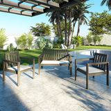 Conjunto Banco 2 Lugares E Poltronas Com Almofadas Madeira Maciça Yescasa Nogueira