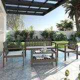 Conjunto 2 Poltronas Banco 3 Lugares Com Almofadas E Mesa Madeira Maciça Yescasa Nogueira