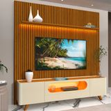 Rack Com Painel Para Tv Até 85 Polegadas 1 Gaveta 2 Portas Led Requinte Nobre Naturale/off White