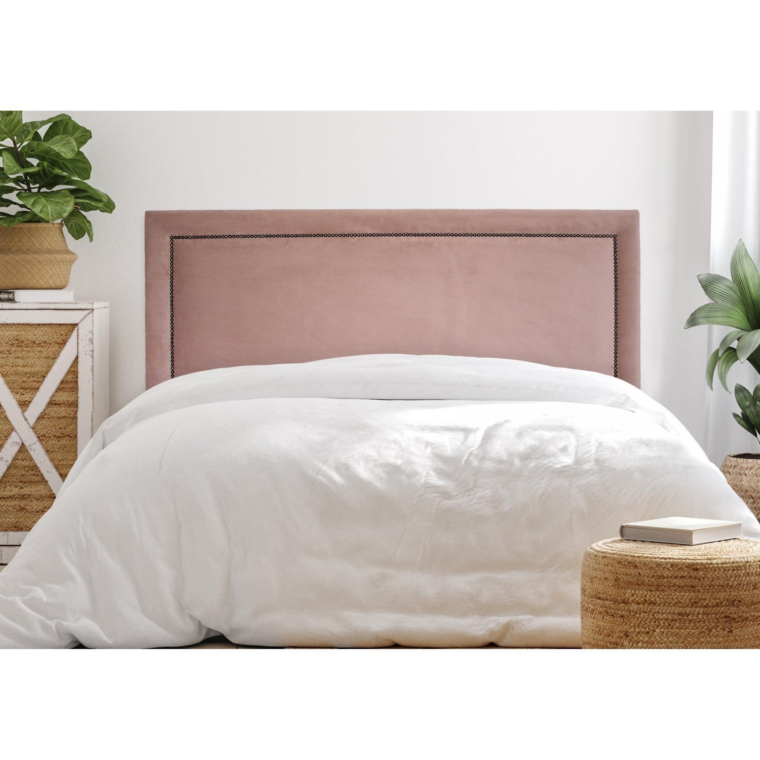 Cabeceira Casal Estofada Para Cama Box Reta Luxo Com Tachas 140x60cm Rosê/fumê