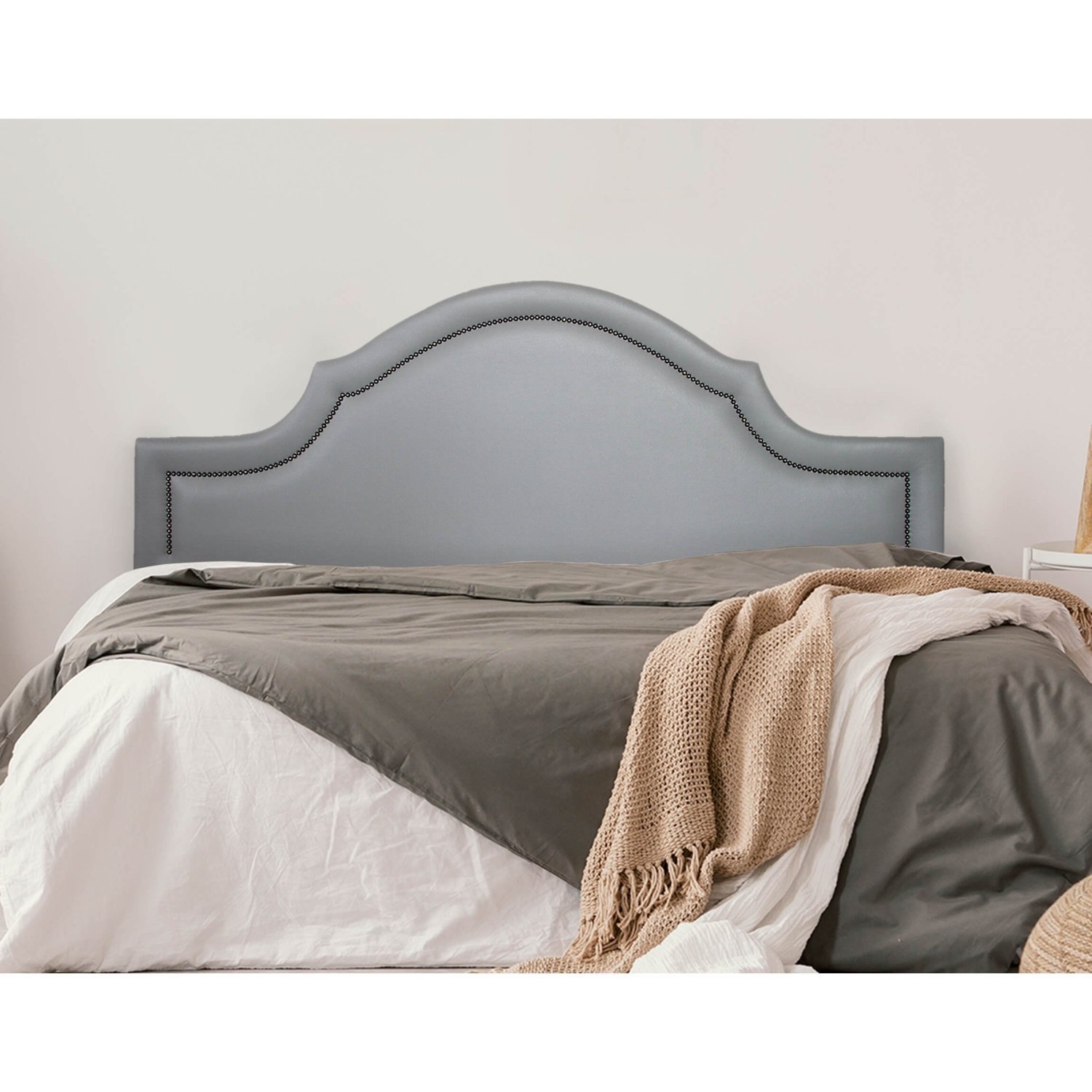 Cabeceira King Estofada Para Cama Box Com Tachas 193x60cm Provençal Luxo Cinza/fumê
