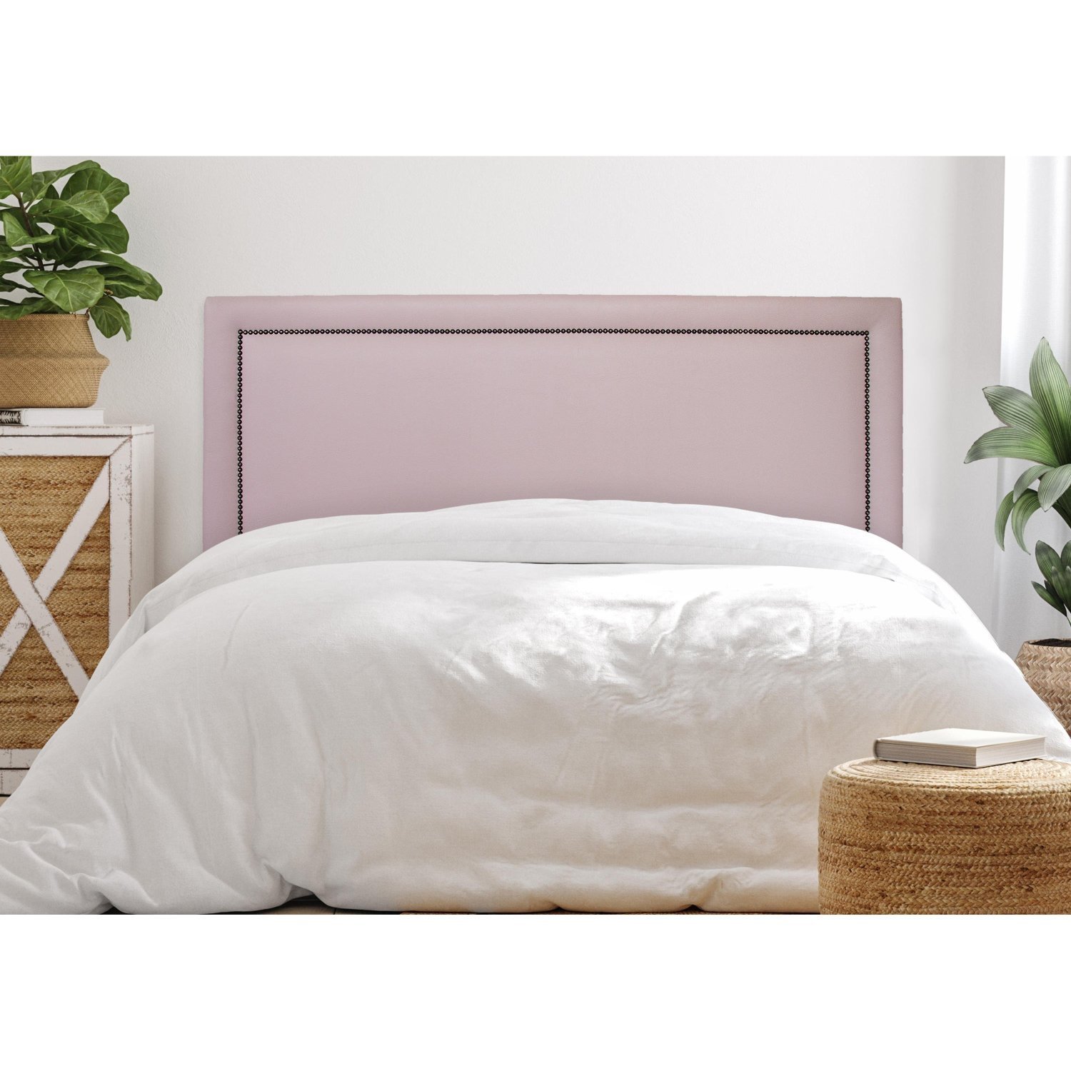 Cabeceira Casal Estofada Para Cama Box Reta Luxo Com Tachas 140x60cm Rosa/fumê
