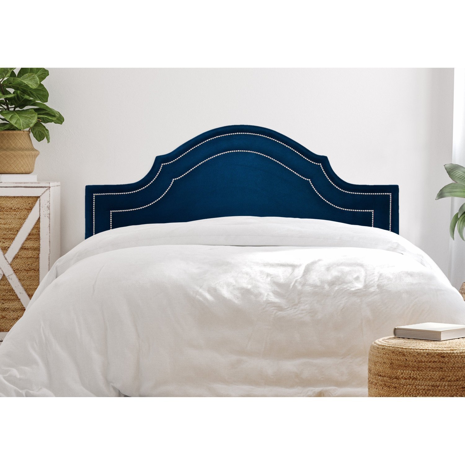 Cabeceira King Estofada Para Cama Box Com Tachas 193x60cm Provençal Luxo Dupla Azul/prata