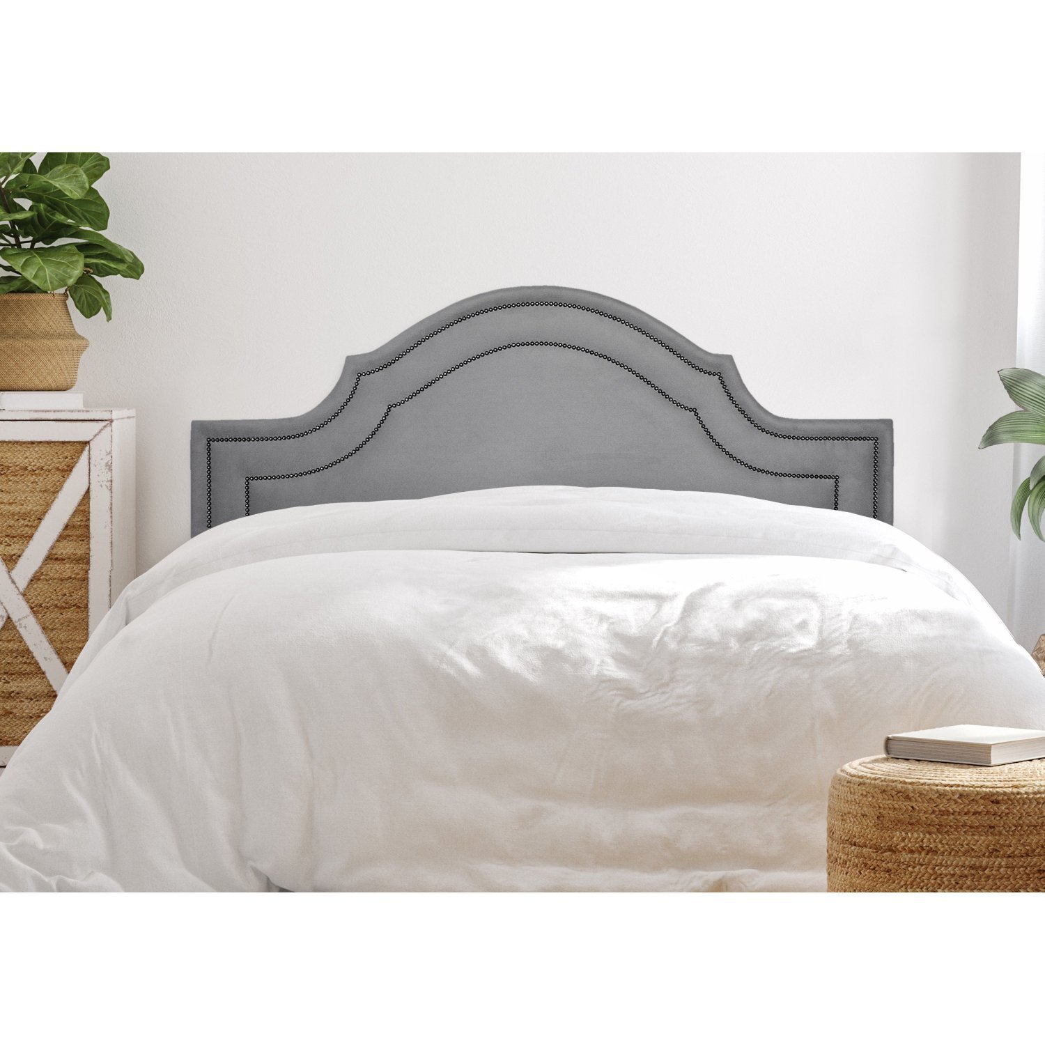 Cabeceira Queen Estofada Para Cama Box Com Tachas 160x60cm Provençal Luxo Dupla Cinza/fumê