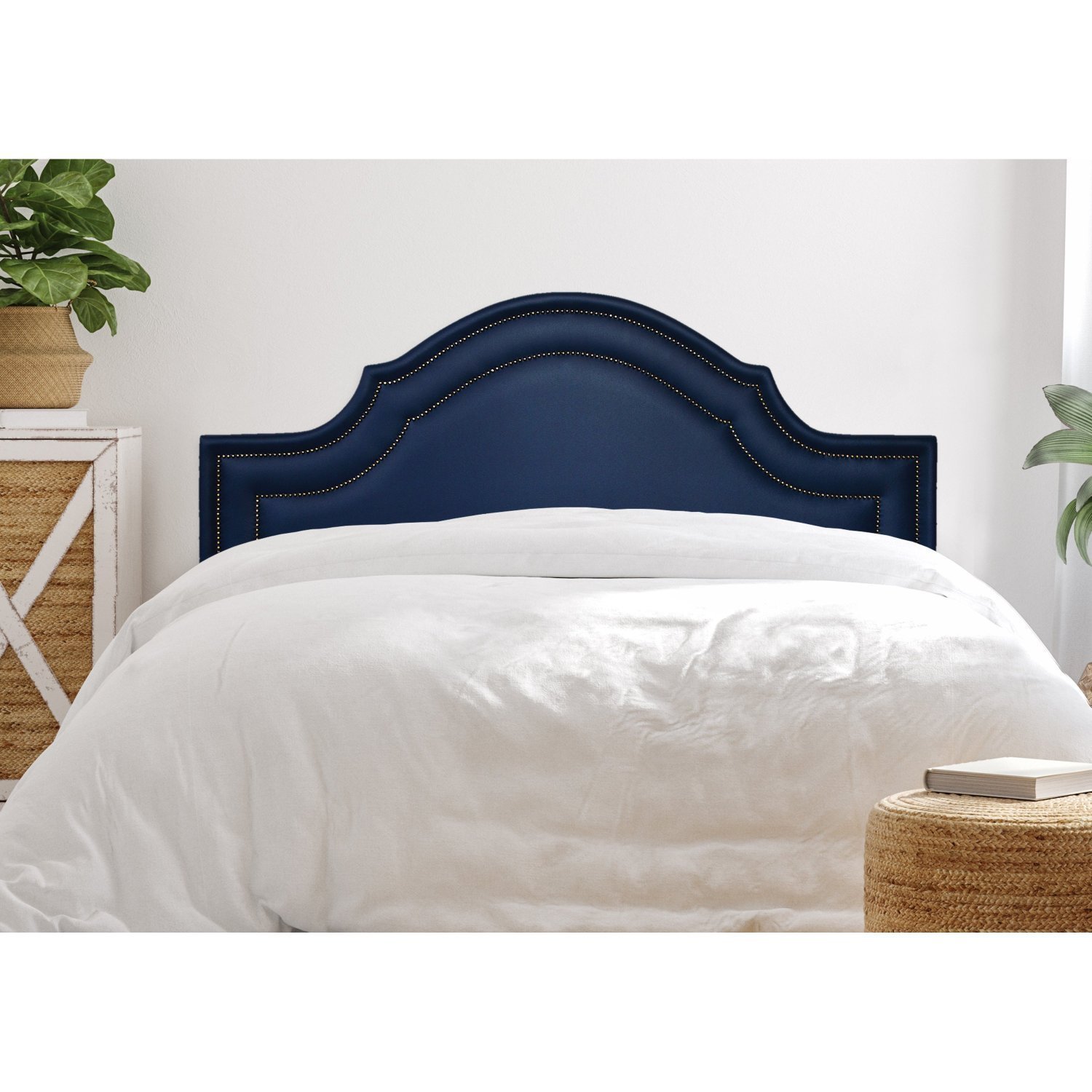 Cabeceira King Estofada Para Cama Box Com Tachas 193x60cm Provençal Luxo Dupla Azul/fumê