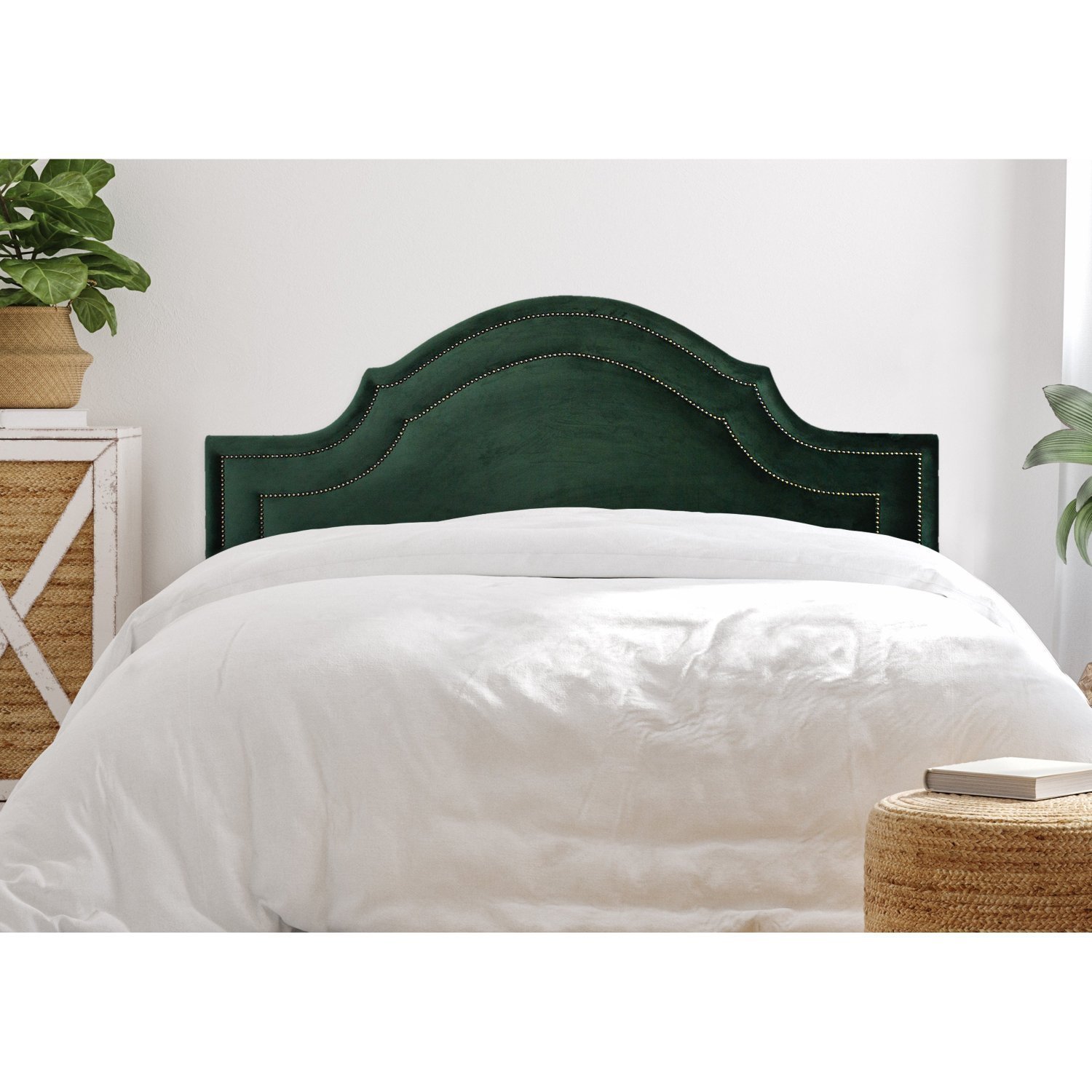 Cabeceira King Estofada Para Cama Box Com Tachas 193x60cm Provençal Luxo Dupla Verde/fumê