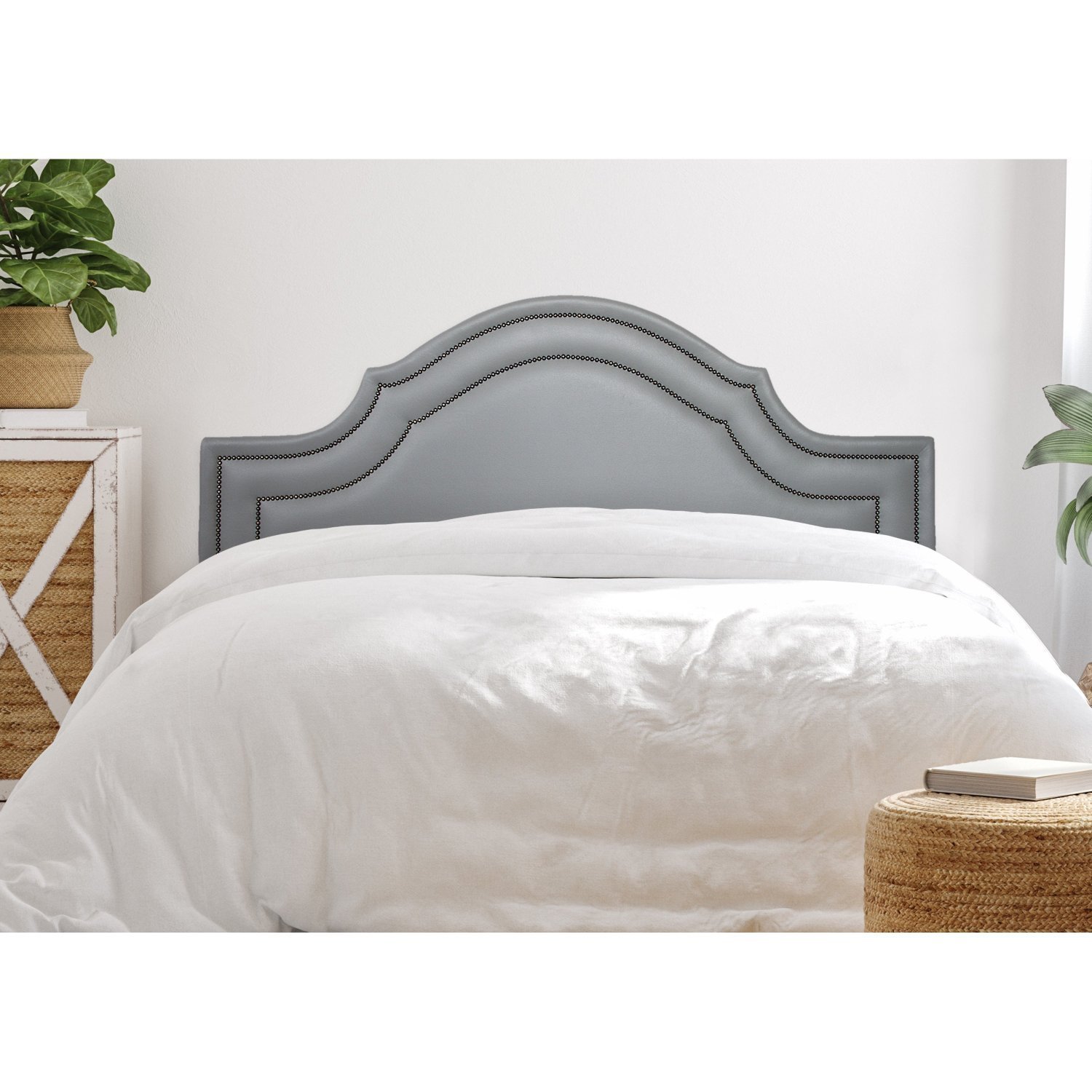 Cabeceira Casal Estofada Para Cama Box Com Tachas 140x60cm Provençal Luxo Dupla Cinza/fumê