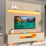 Rack Com Painel Para Tv Até 85 Polegadas 1 Gaveta 2 Portas Led Pés Vidro 220cm Requinte Nobre Off White/naturale