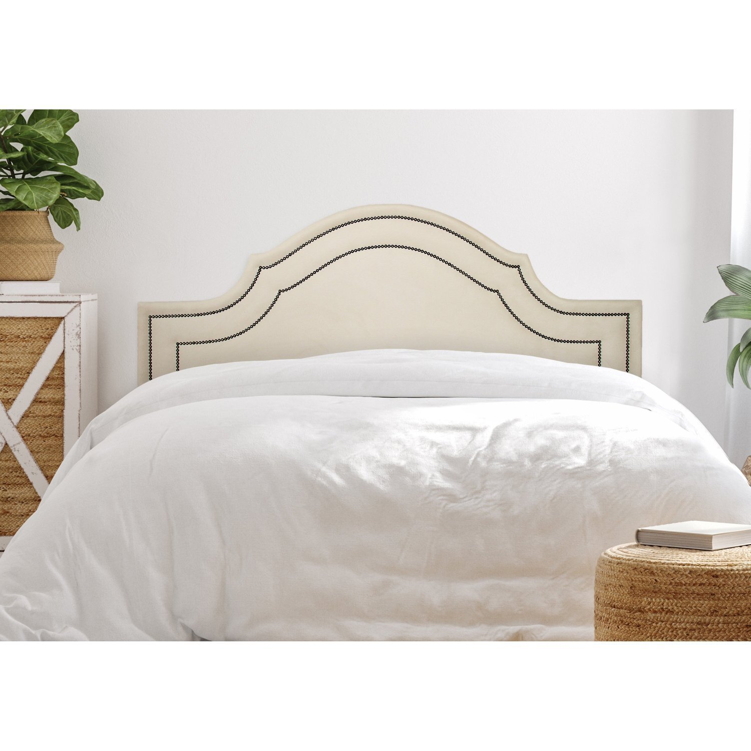 Cabeceira Queen Estofada Para Cama Box Com Tachas 160x60cm Provençal Luxo Dupla Off White/fumê