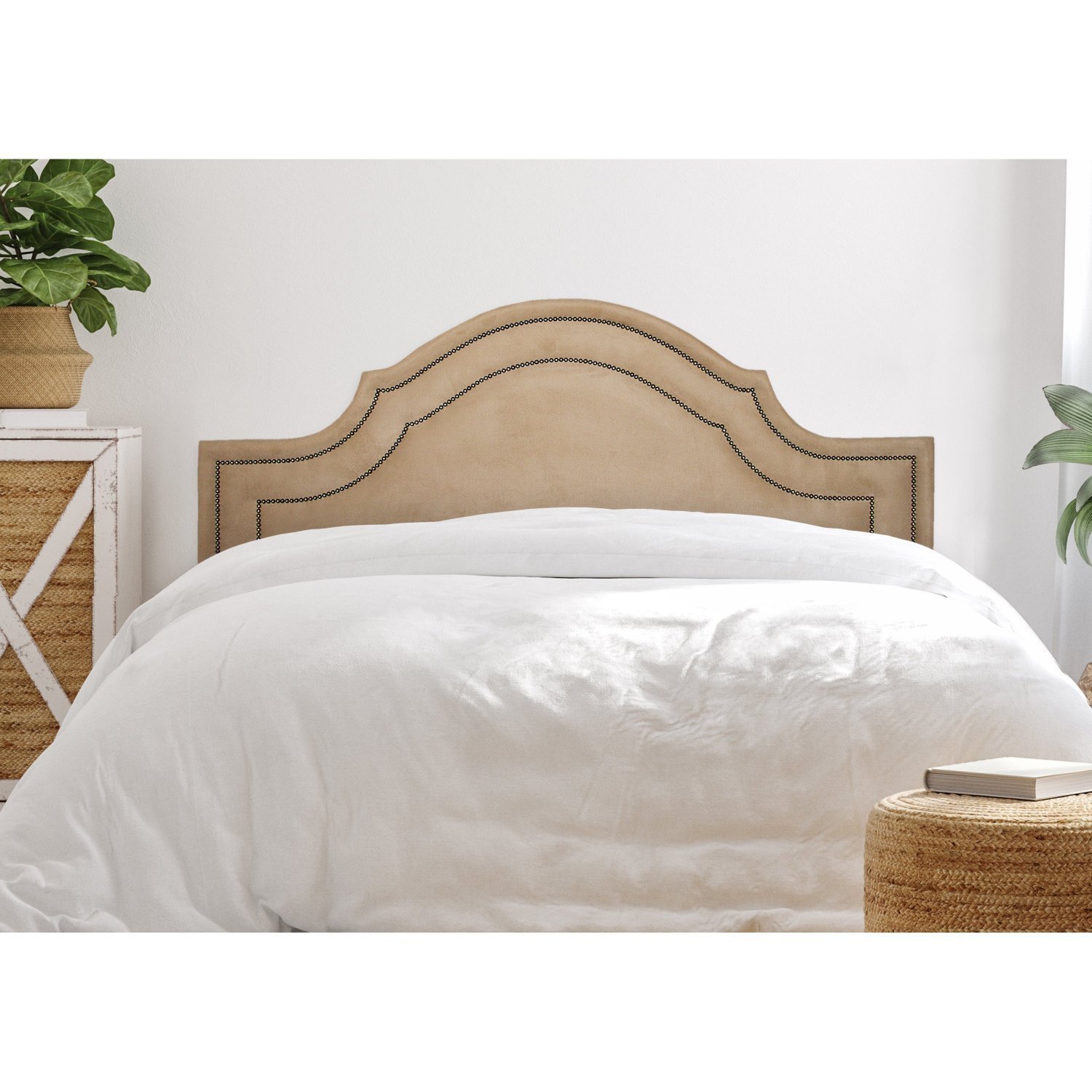 Cabeceira King Estofada Para Cama Box Com Tachas 193x60cm Provençal Luxo Dupla Bege/fumê