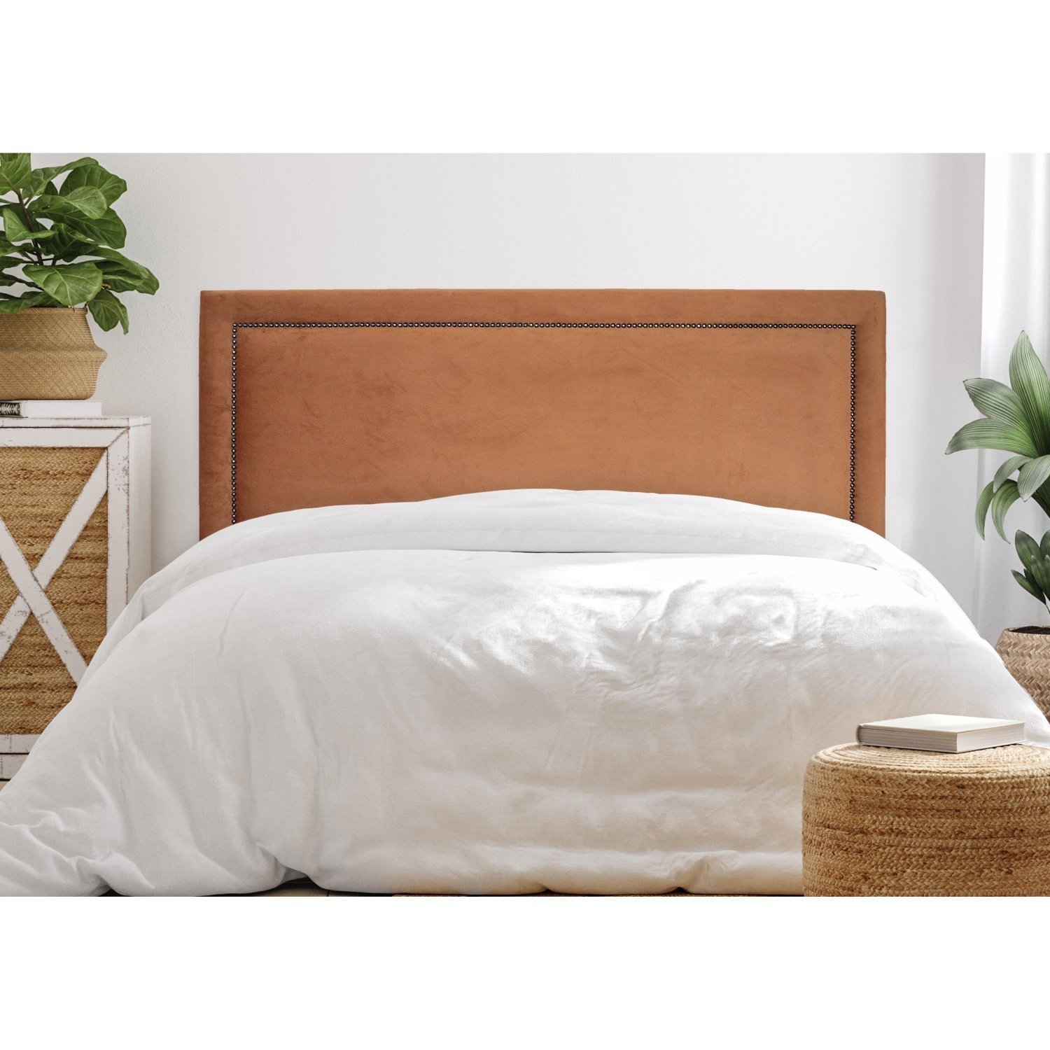 Cabeceira Queen Estofada Para Cama Box Reta Luxo Com Tachas 160x60cm Terracota/fumê
