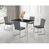 Conjunto Sala De Jantar Mesa Ortenia Tampo Vidro Com 4 Cadeiras Dinah Cromado/cinza/preto