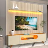 Rack Com Painel Para Tv Até 85 Polegadas 1 Gaveta 2 Portas Led 220cm Requinte Nobre Off White/naturale