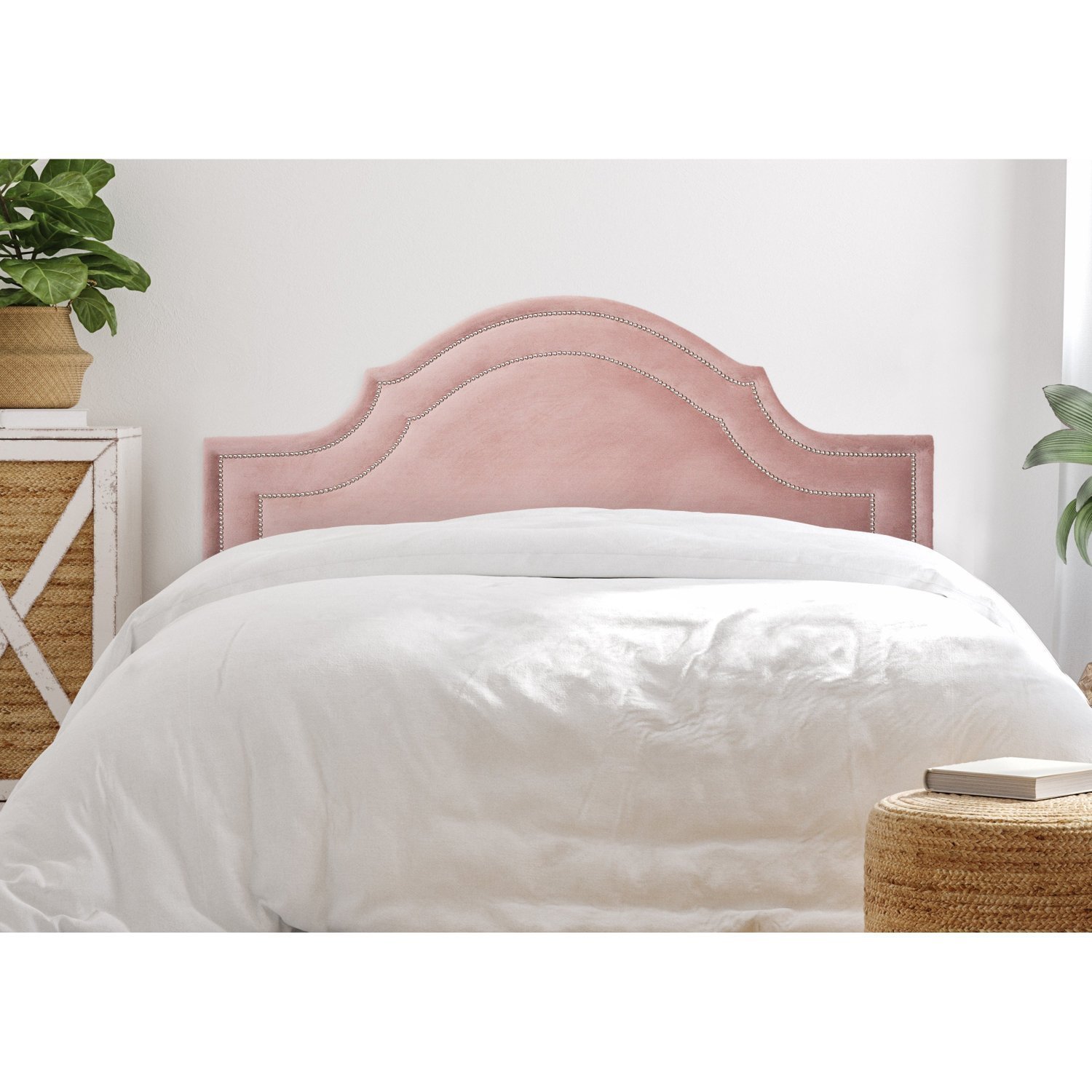 Cabeceira King Estofada Para Cama Box Com Tachas 193x60cm Provençal Luxo Dupla Rosê/prata