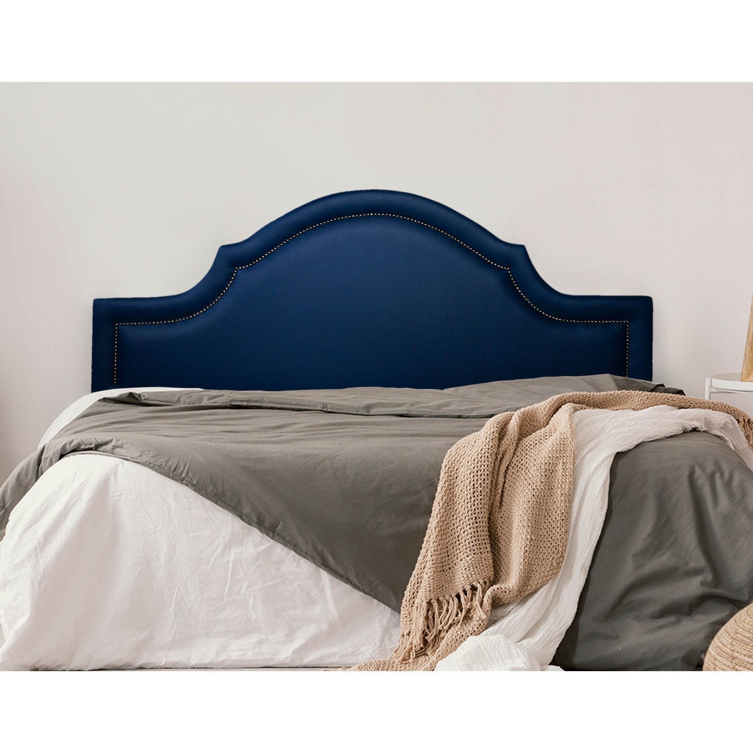 Cabeceira Queen Estofada Para Cama Box Com Tachas 160x60cm Provençal Luxo Azul/fumê