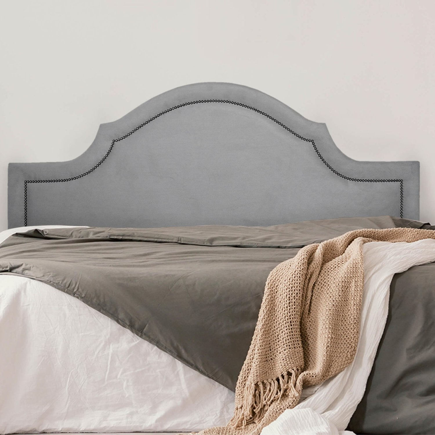 Cabeceira Casal Estofada Para Cama Box Provençal Luxo Com Tachas 140x60cm Cinza/fumê