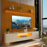 Rack Com Painel Ripado Tv Até 85 Polegadas 1 Gaveta 2 Portas Led 230cm Nobre Naturale/off White