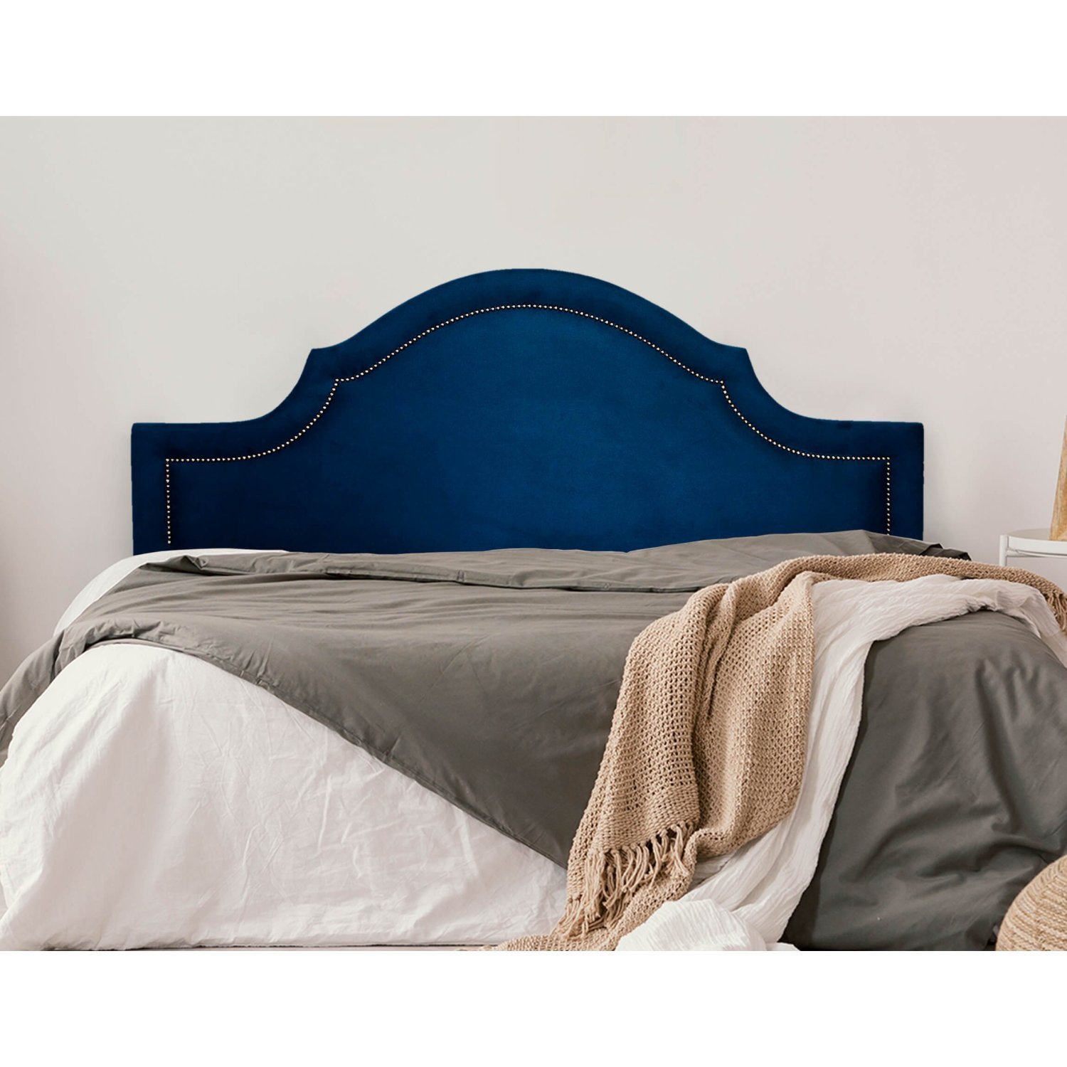 Cabeceira Queen Estofada Para Cama Box Com Tachas 160x60cm Provençal Luxo Azul/fumê