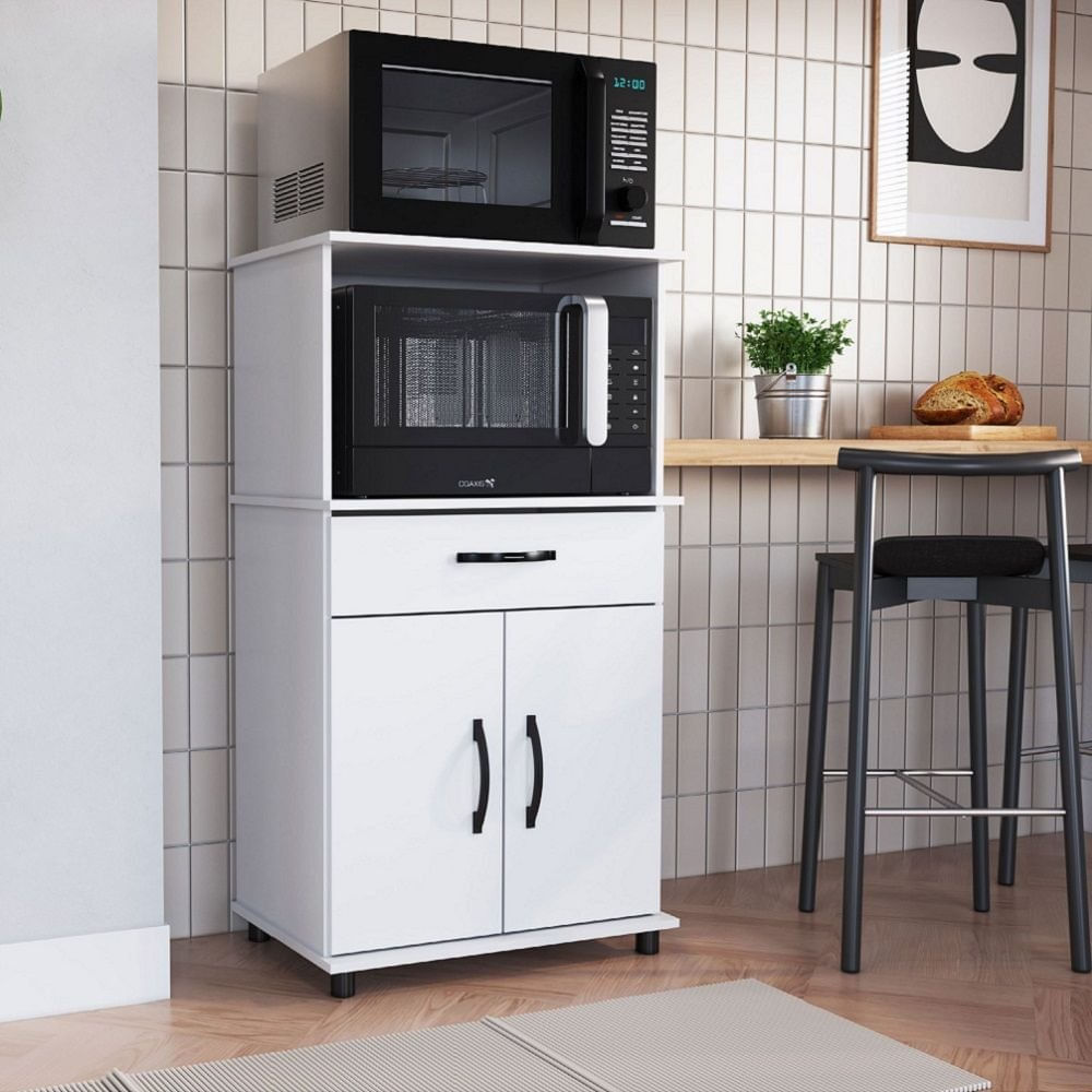 Balcão De Cozinha Para Forno 2 Portas 1 Gaveta Laura Branco