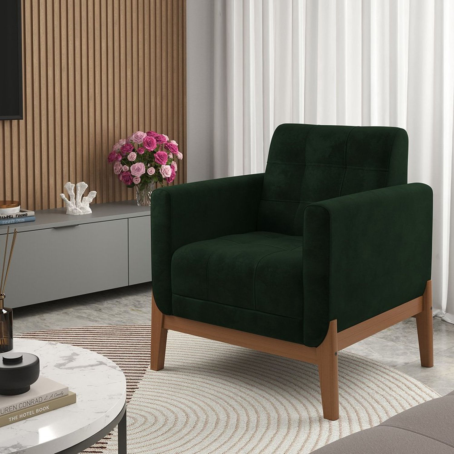 Poltrona Em Veludo 237 Brooks Verde Musgo