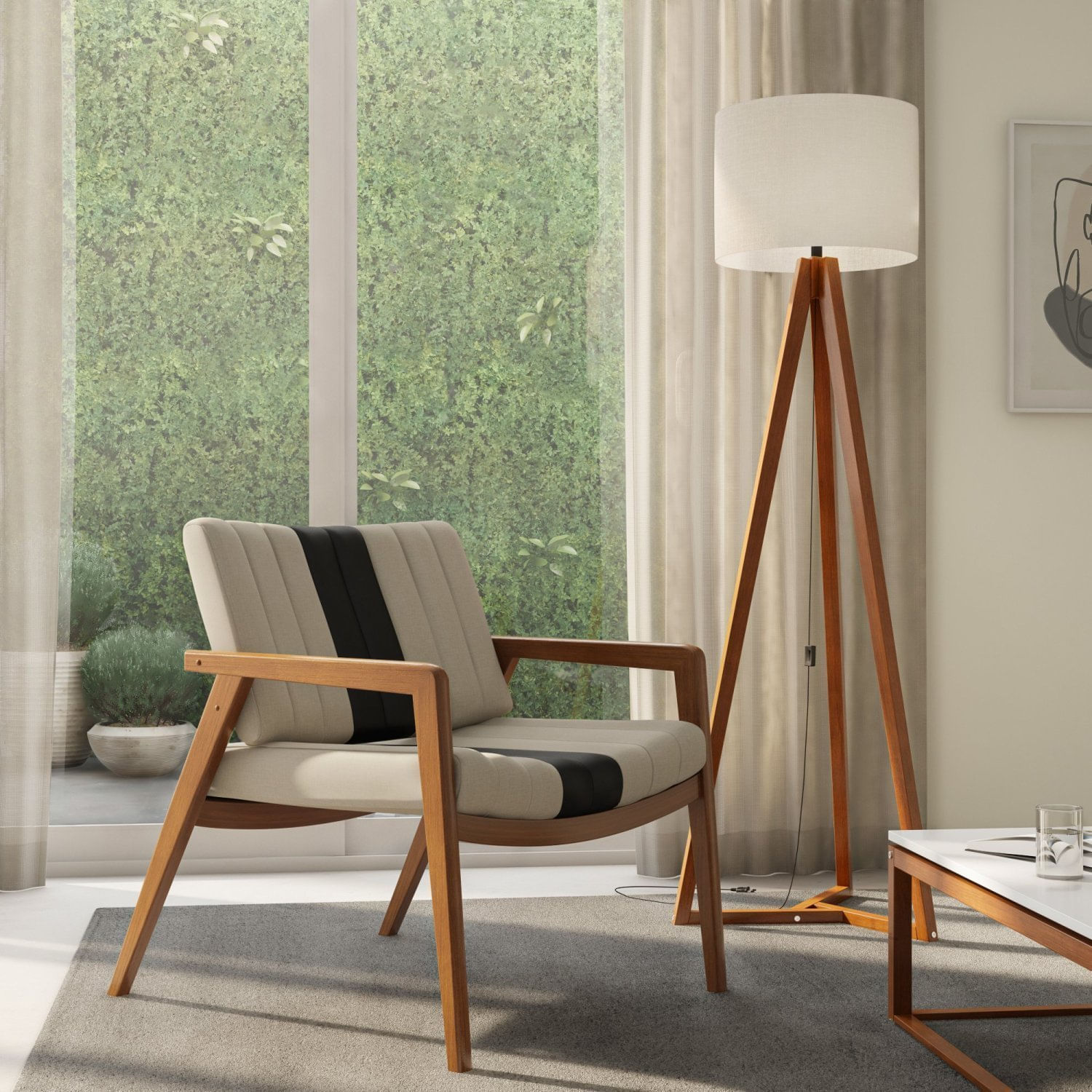 Poltrona 226 Couro E Linho Uxua Areia