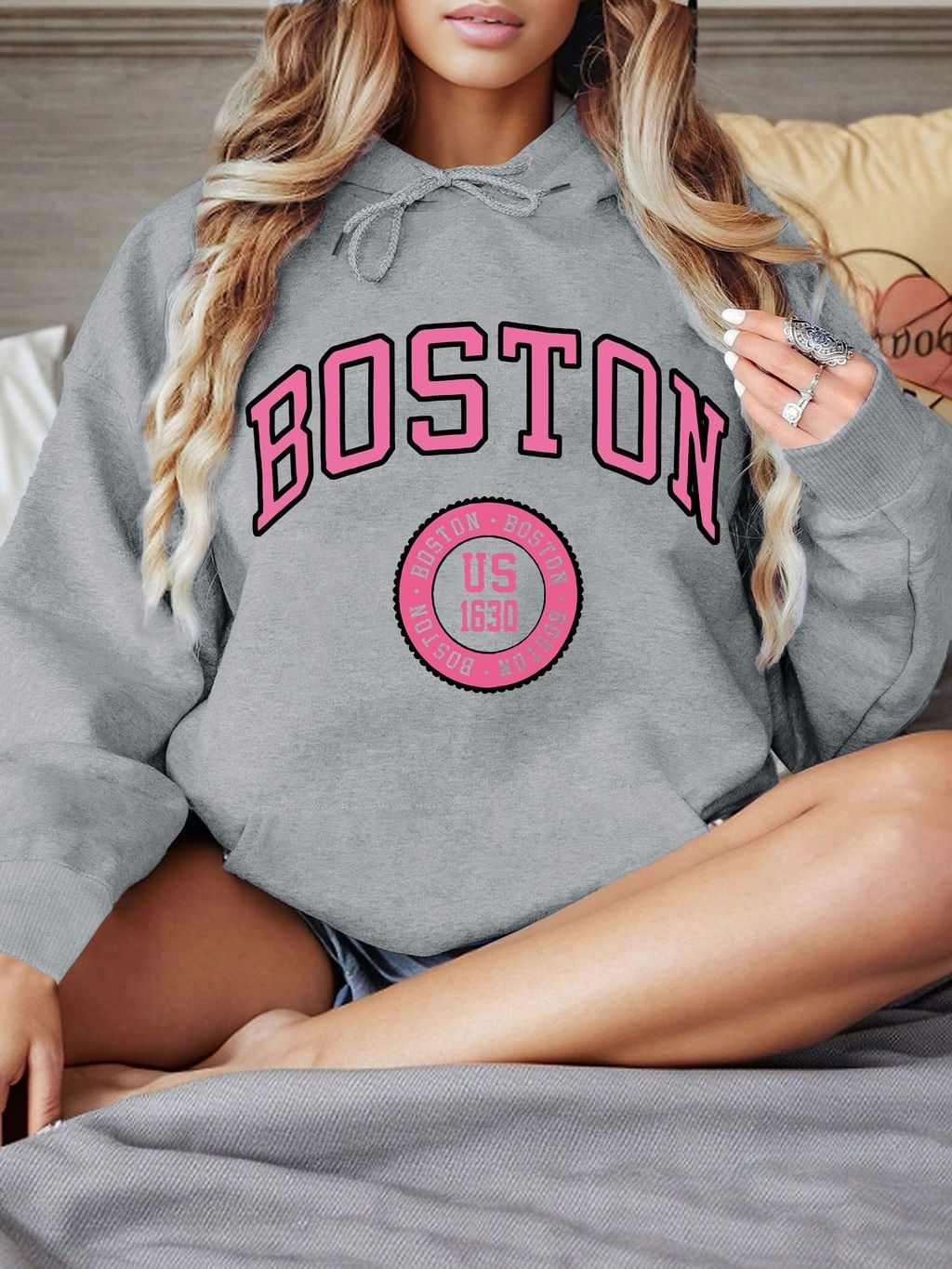 Moletom Feminino Boston Casual Confortável Estiloso Elashopp Cinza G