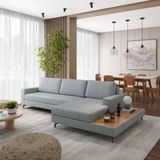 Sofá Em Linho 322cm Chaise Direito E Deck Loft Cinza