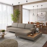 Sofá Em Linho 322cm Chaise Direito E Deck Loft Cinza/marrom